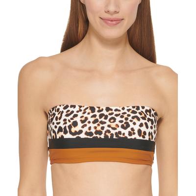 DKNY Women S Brown Leopard Print Colorblocked Bandeau Bikini Top S - Bellso